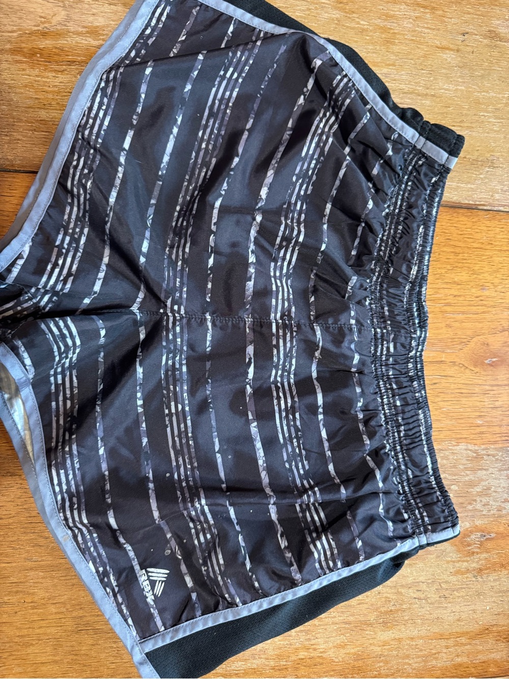 Black Athletic Running Shorts with Gray Stripe Print